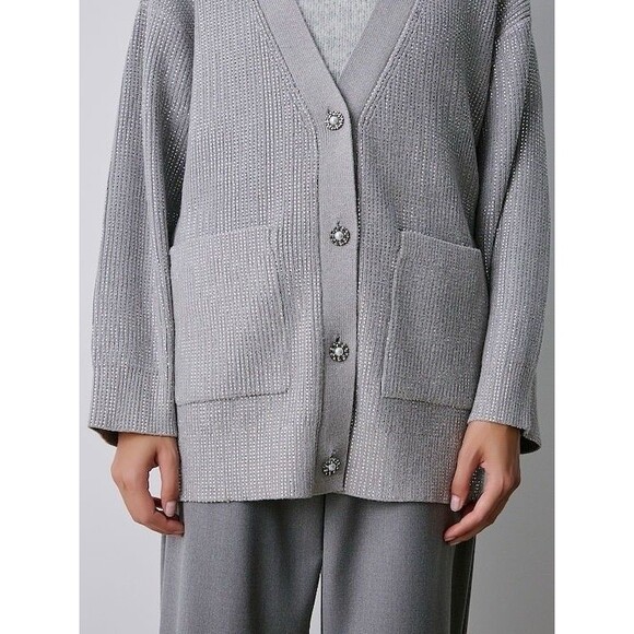 New BSB Women Knit Holiday Occasions Cardigan Buttons Grey Melange Sz M Sweater - Picture 2 of 15
